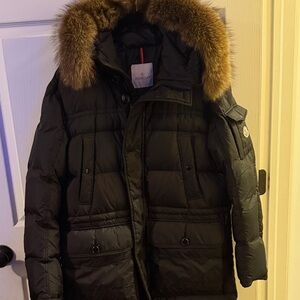 Moncler Black Puffer Coat with Fox Fur Hood size 5